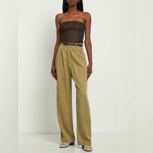 Reformation Womens 8 Khaki Pleated High Rise Wide Leg Mason Pant Office Workwear